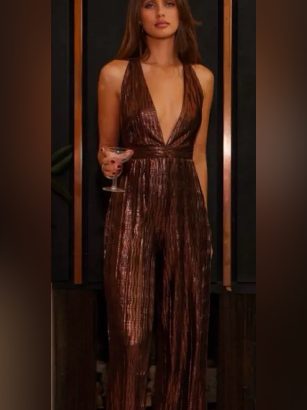 12th Tribe Copper Metallic Plisse Jumpsuit
